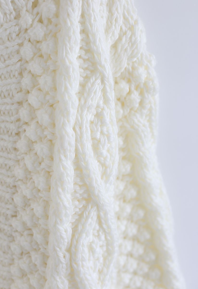 Cardigan en tricot torsadé matelassé blanc en blanc