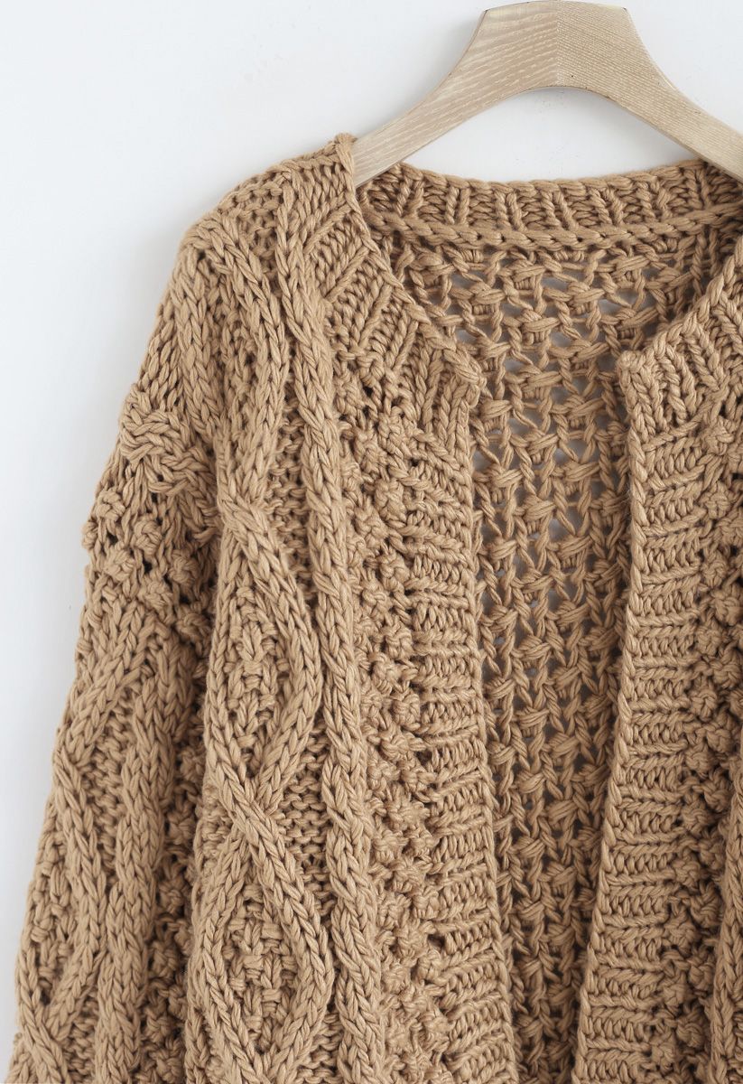 Cardigan en tricot torsadé matelassé matin caramel