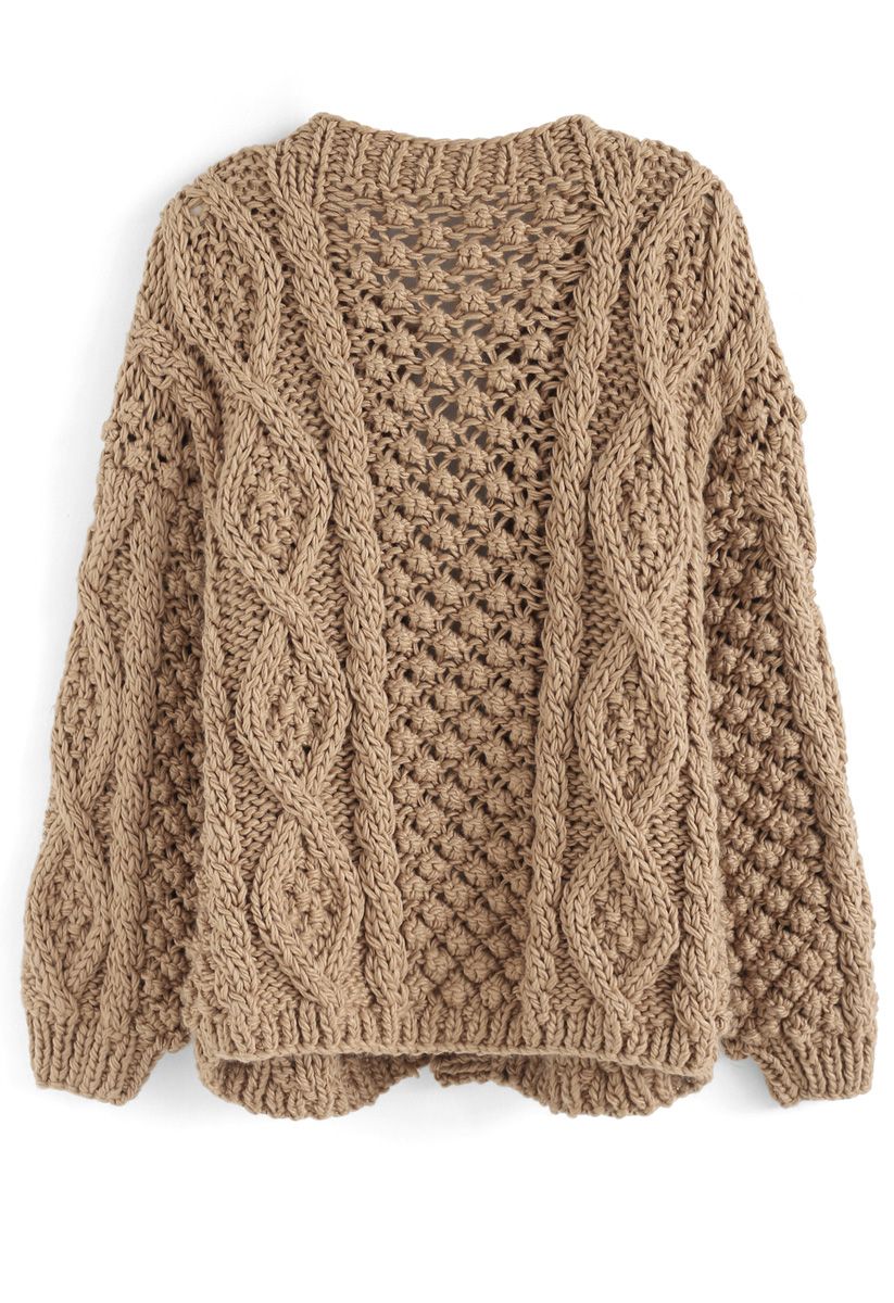 Cardigan en tricot torsadé matelassé matin caramel