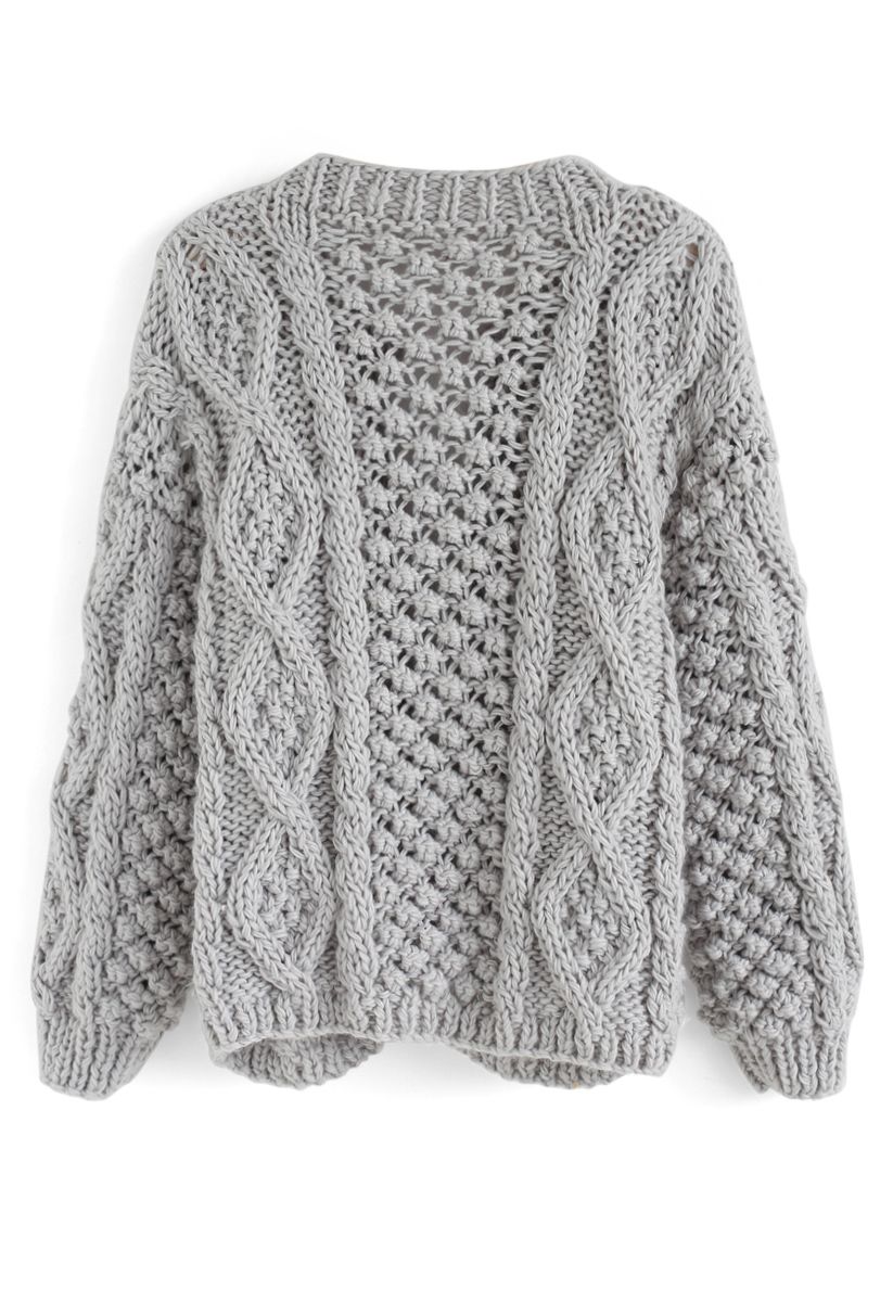 Cardigan en tricot torsadé matin gris en gris