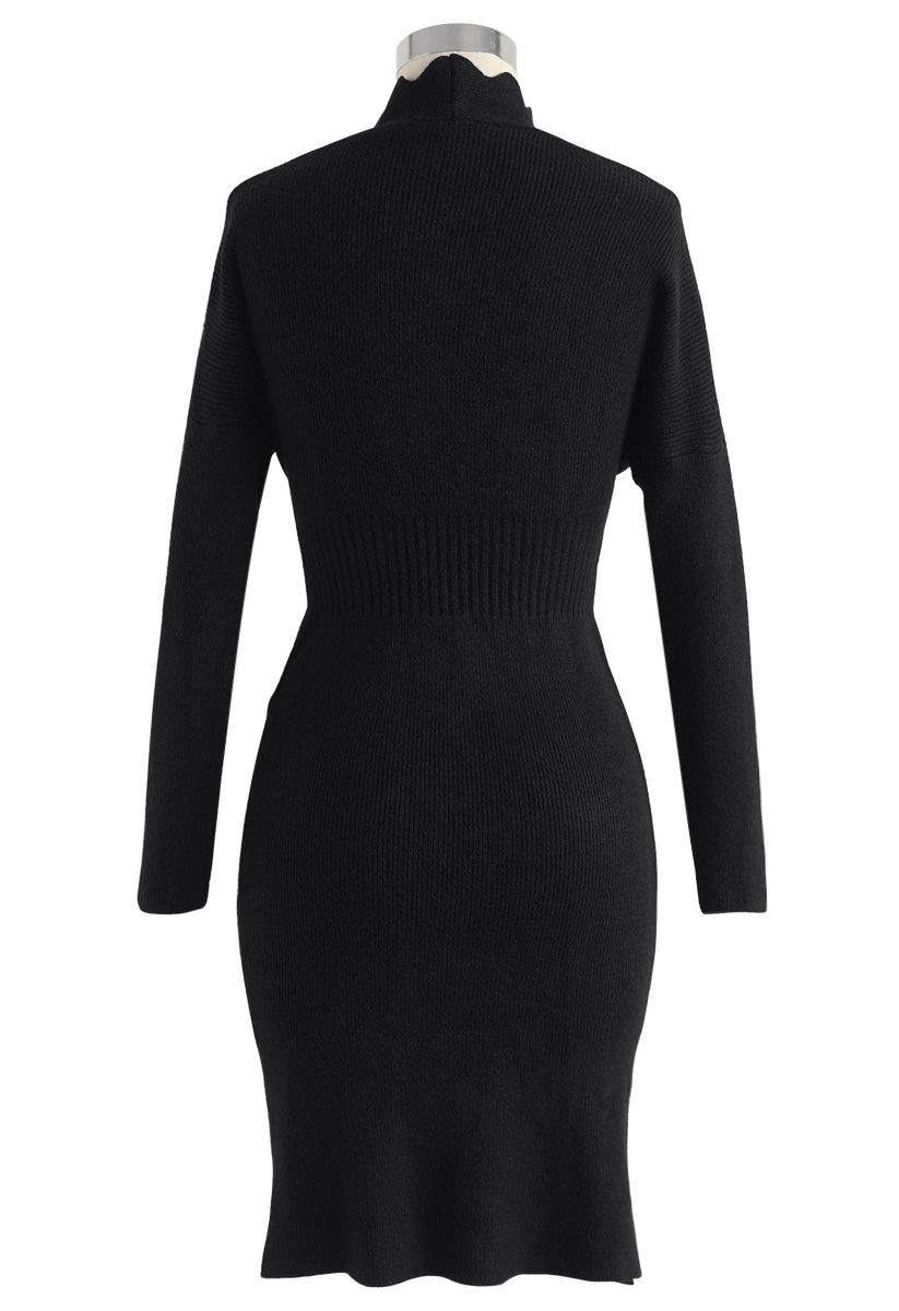 L'heure du café Wavy Wrap Knit Dress in Black