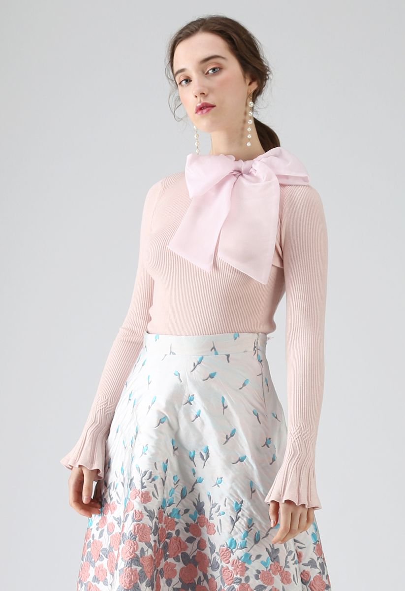 Fantaisie avec Bowknot Knit Top en Rose