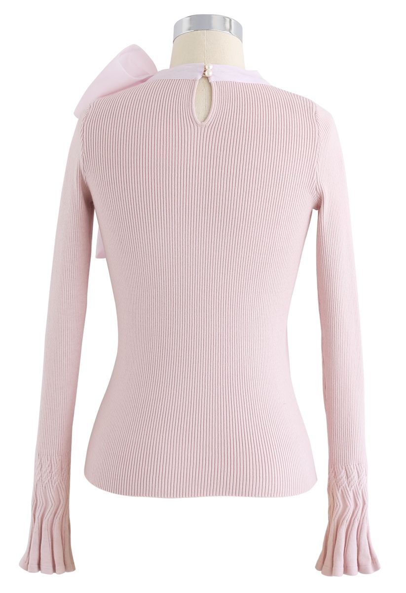 Fantaisie avec Bowknot Knit Top en Rose