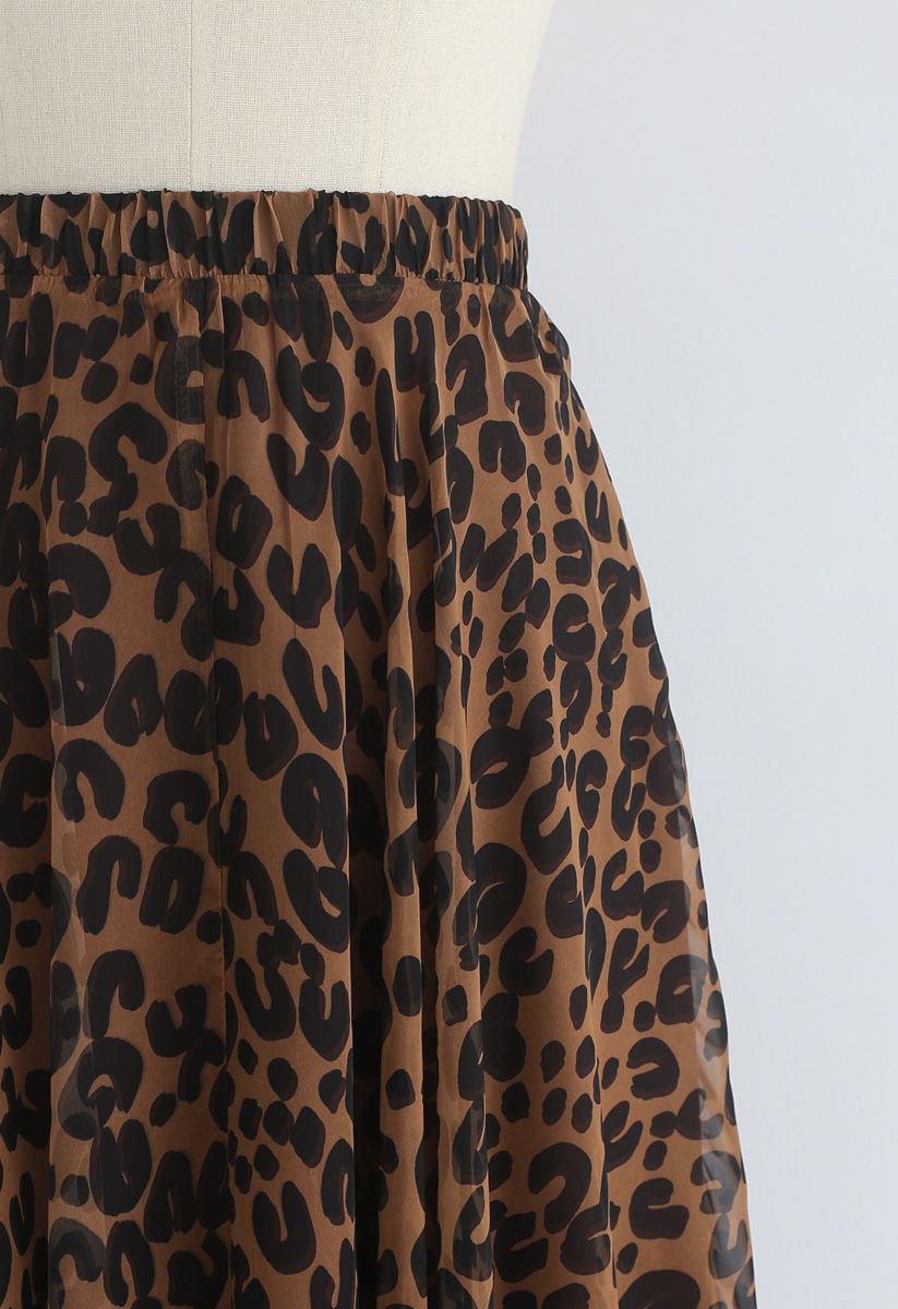Jupe longue aquarelle léopard brune