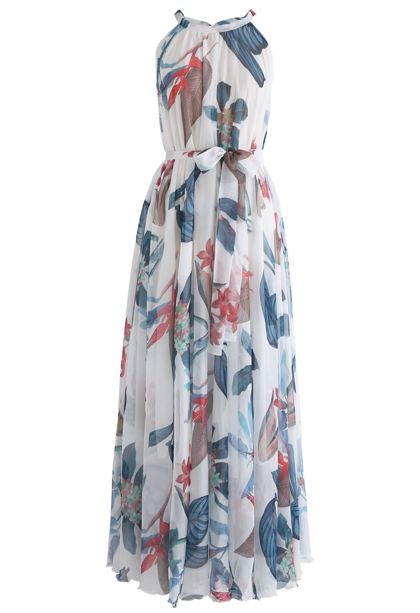 Robe longue aquarelle à fleurs tropicales - blanc