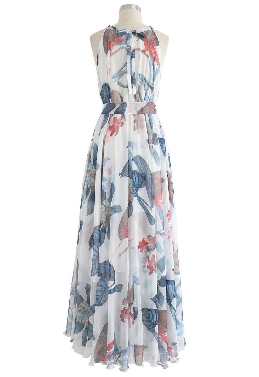 Robe longue aquarelle à fleurs tropicales - blanc