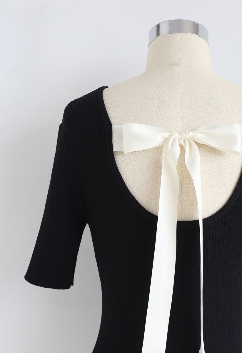 Just for Bowknot Cutout Knit Top en Noir