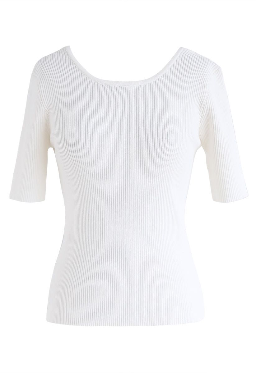 Just for Bowknot Cutout Knit Top en Blanc