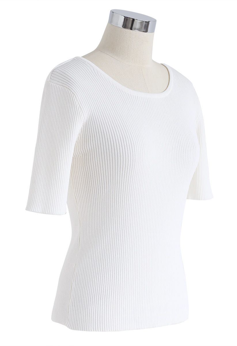 Just for Bowknot Cutout Knit Top en Blanc