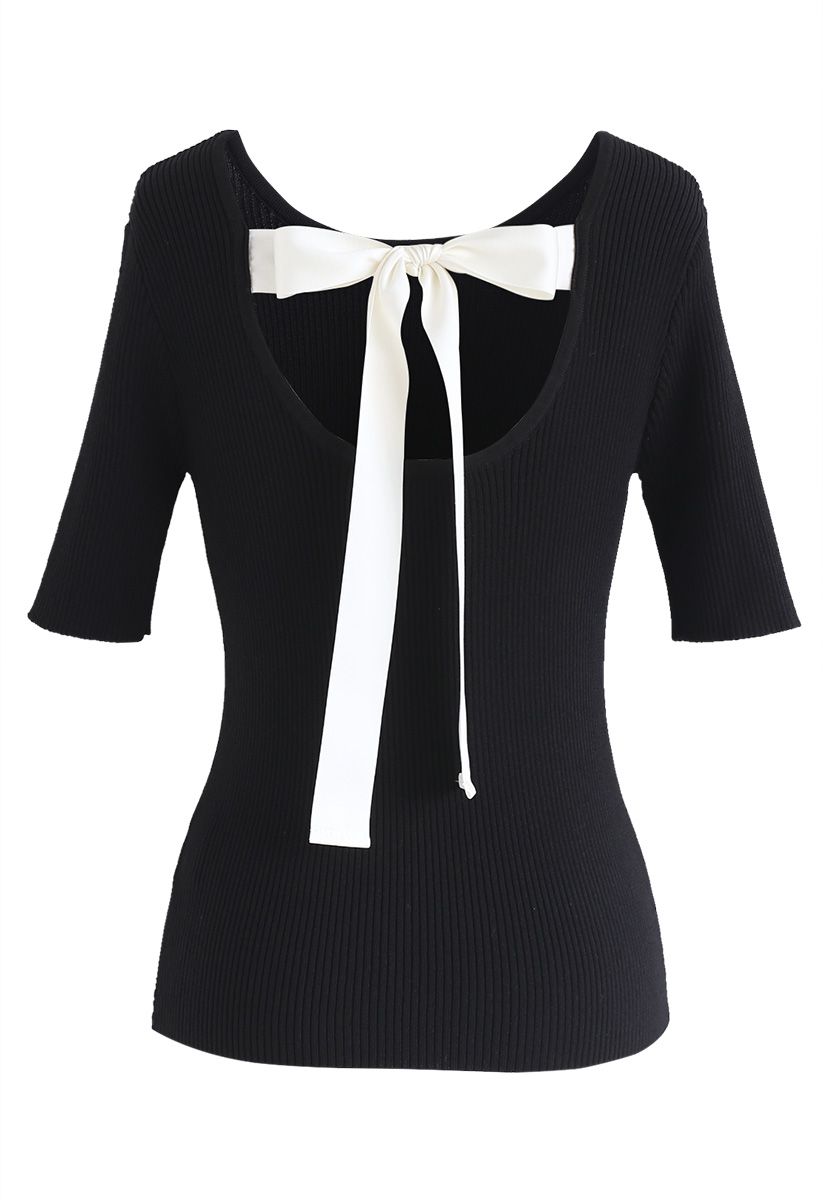 Just for Bowknot Cutout Knit Top en Noir