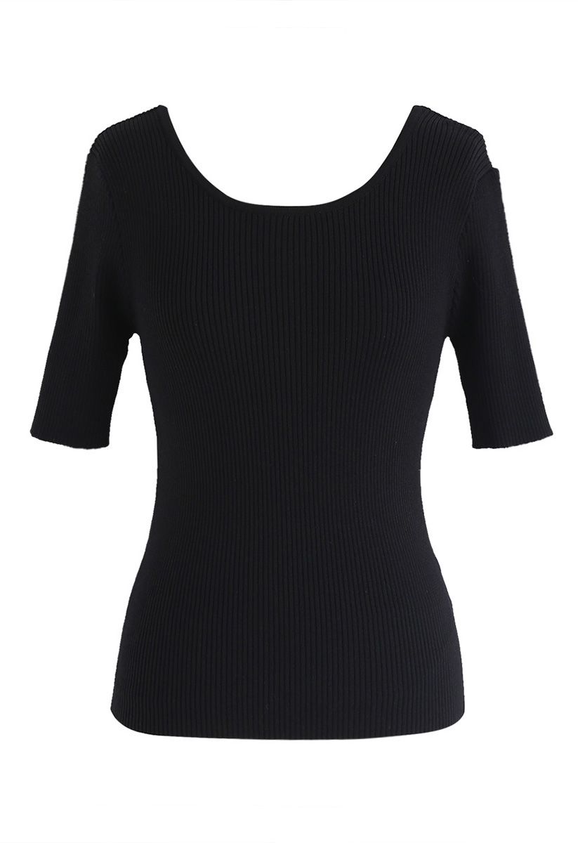 Just for Bowknot Cutout Knit Top en Noir