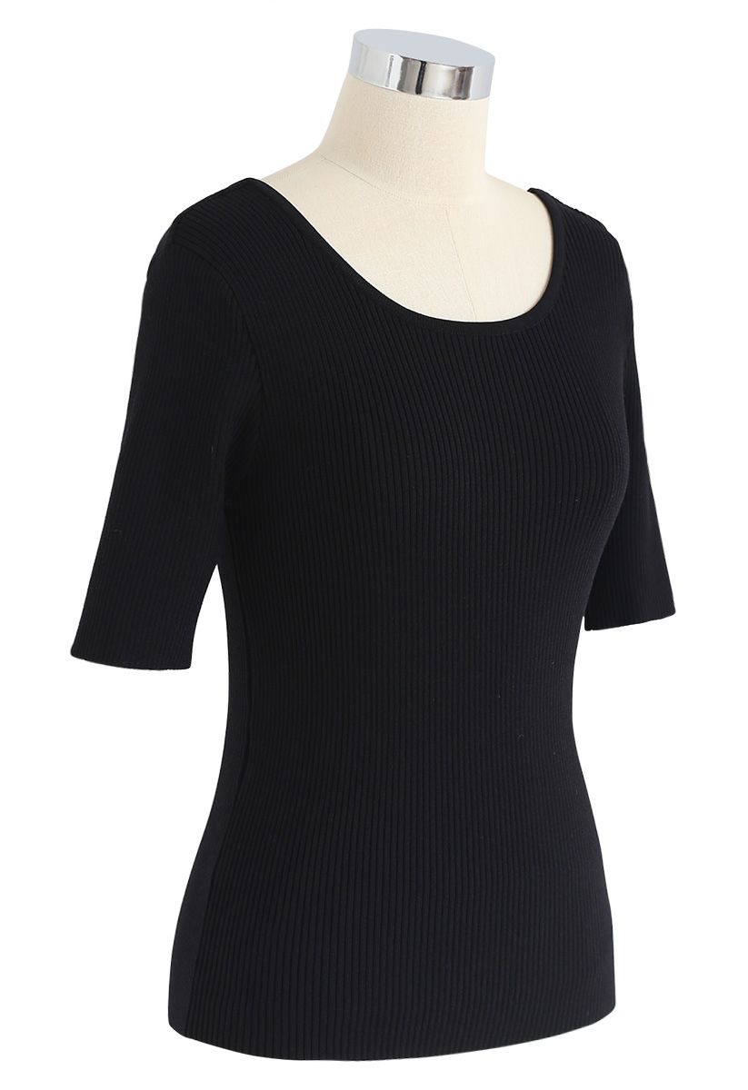 Just for Bowknot Cutout Knit Top en Noir