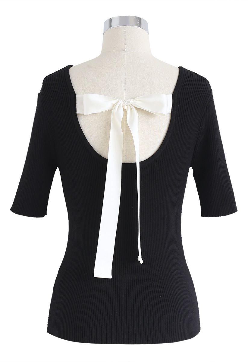 Just for Bowknot Cutout Knit Top en Noir