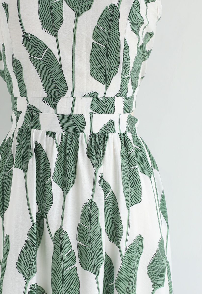 Robe longue à col licou et imprimé feuilles de palmier