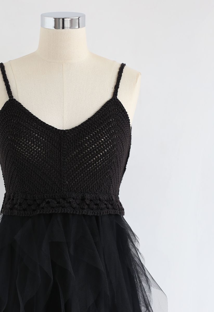 Robe camisole en maille à volants en noir