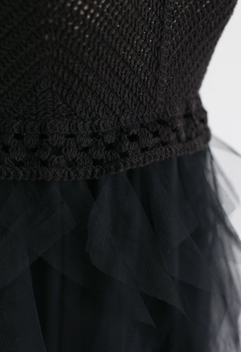 Robe camisole en maille à volants en noir