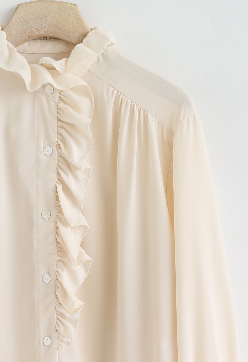 Chemise Hi-Lo boutonnée à volants en crème