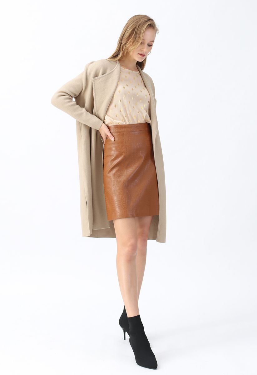 Manteau en tricot chic ouvert sur le devant en beige clair