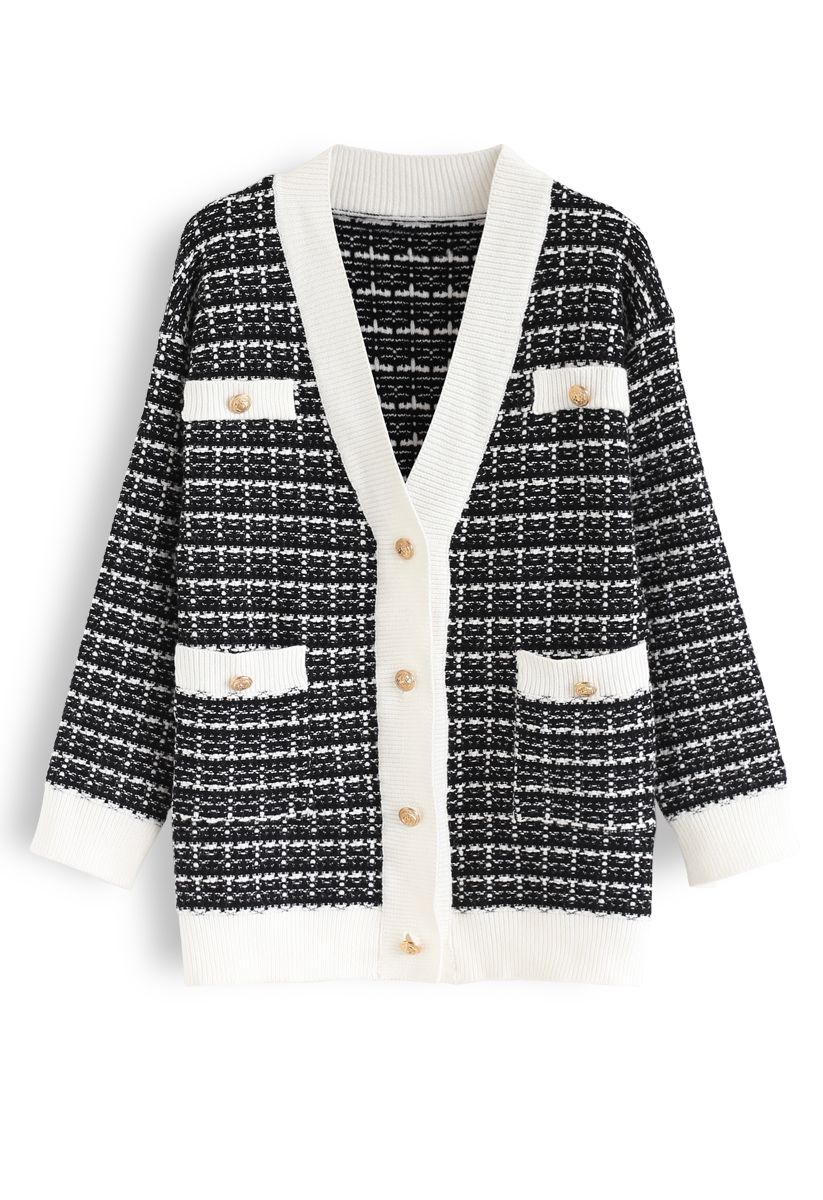 Cardigan en Tricot avec Poches et Boutons en Noir