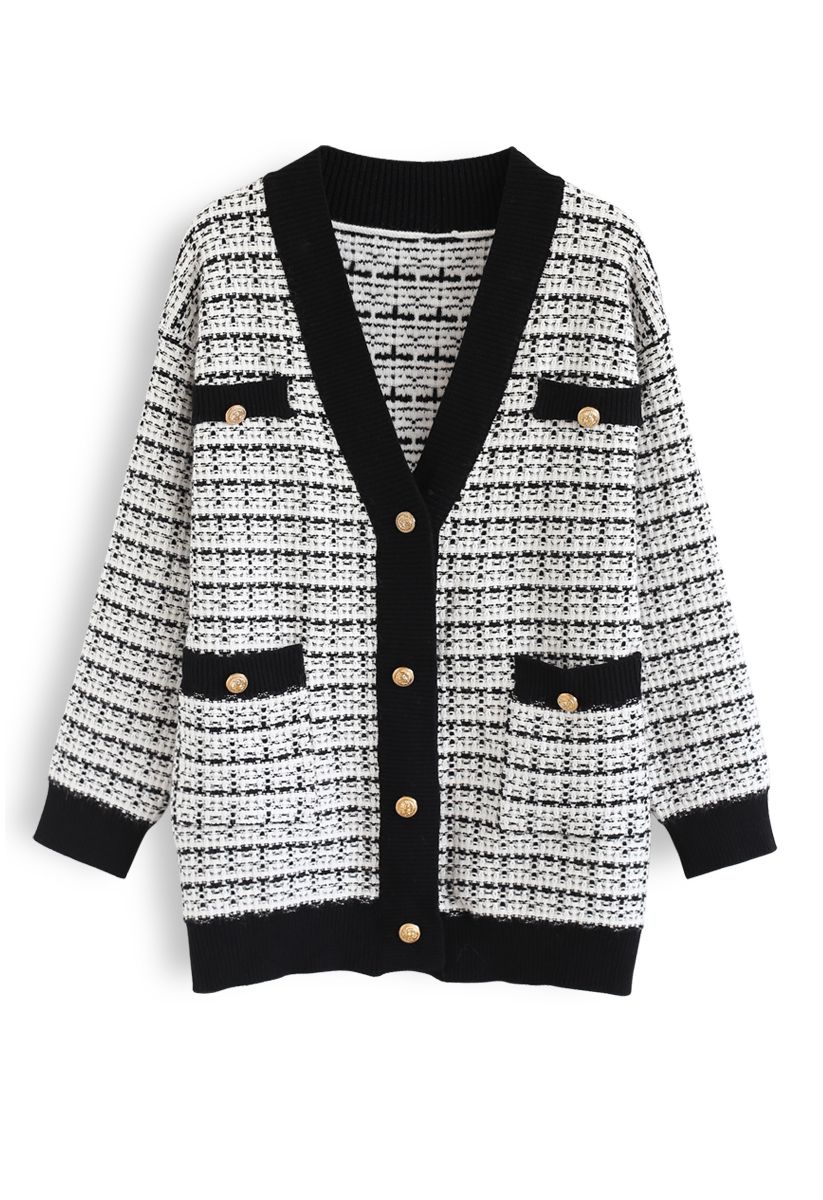 Cardigan en Tricot avec Poches et Boutons en Blanc