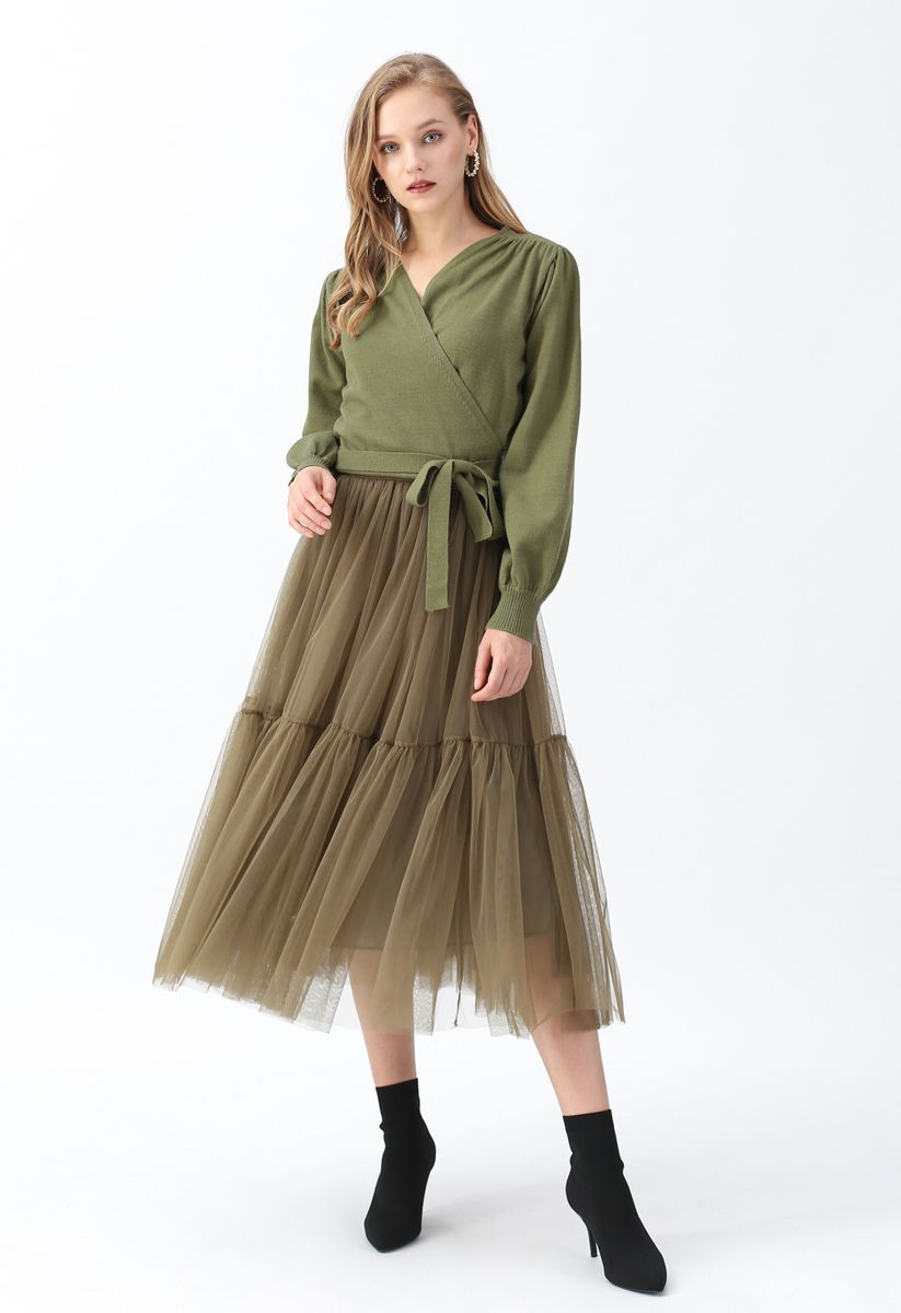 Je ne peux pas Soit Allez sur Mailles Tulle Jupe en Vert militaire