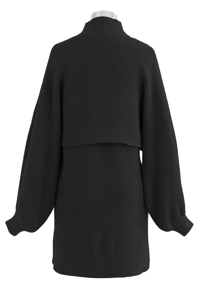 Ensemble pull court à col montant et robe en tricot sans manches en noir