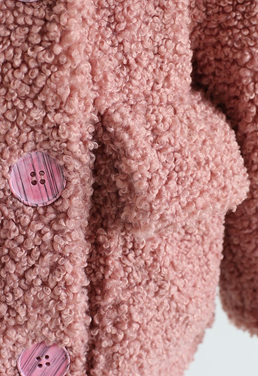 Manteau en peluche avec poche boutonnée en mauve