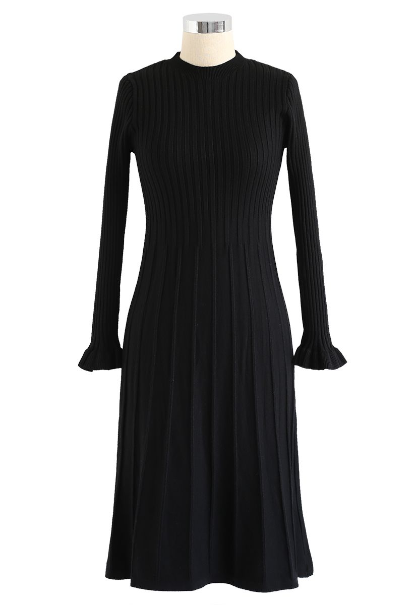 Robe Twinset en Tricot Plissée à Col Montant en Noir