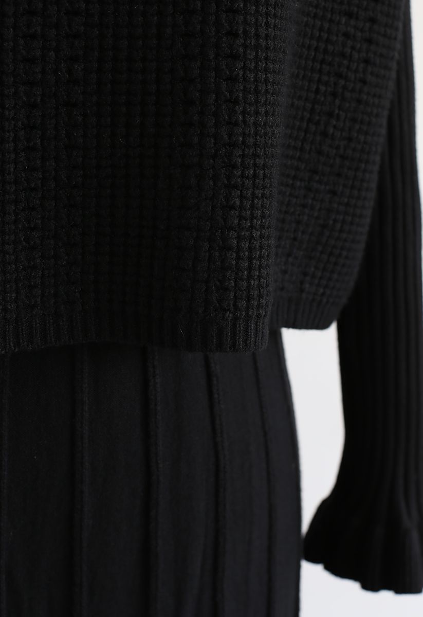 Robe Twinset en Tricot Plissée à Col Montant en Noir