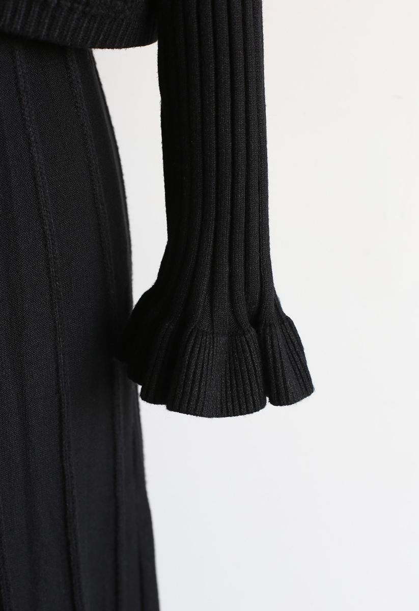 Robe Twinset en Tricot Plissée à Col Montant en Noir