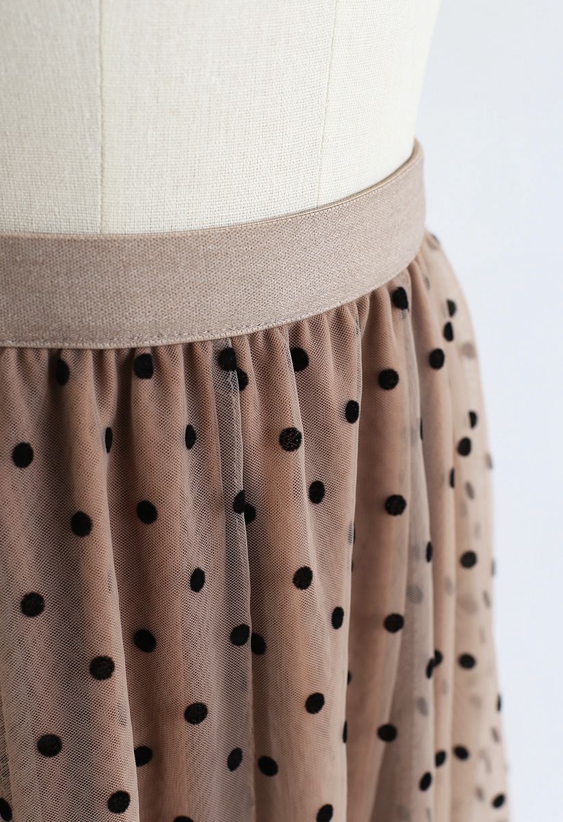 Jupe en tulle à double couche à pois complets en caramel