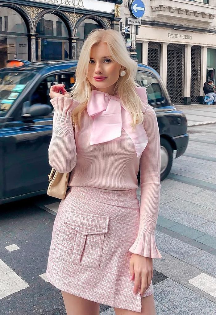 Fantaisie avec Bowknot Knit Top en Rose