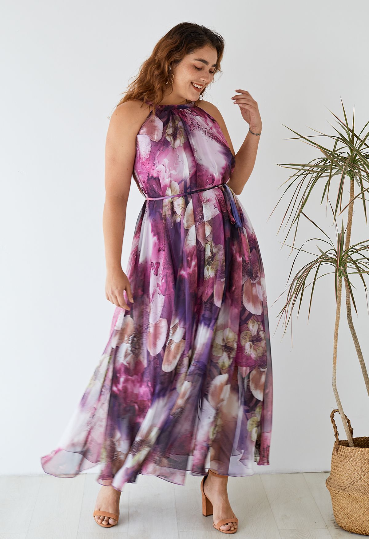 Pourpre Mystérieux Robe Floral Longue