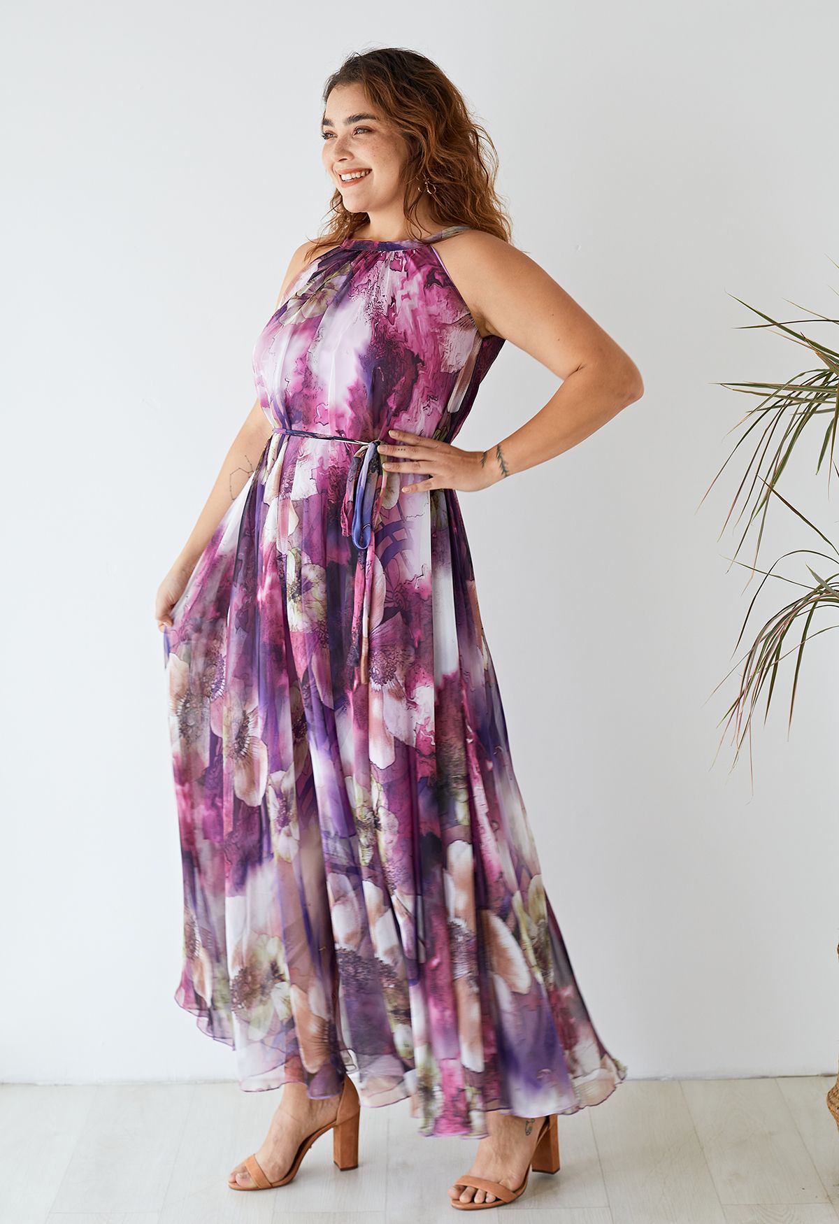 Pourpre Mystérieux Robe Floral Longue