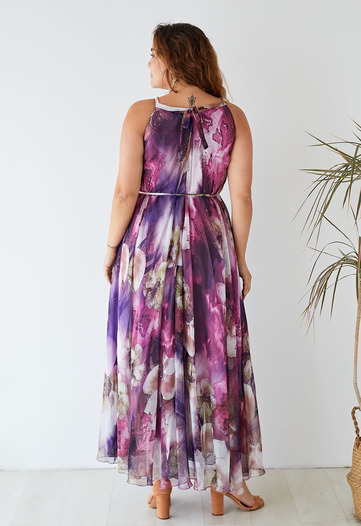 Pourpre Mystérieux Robe Floral Longue