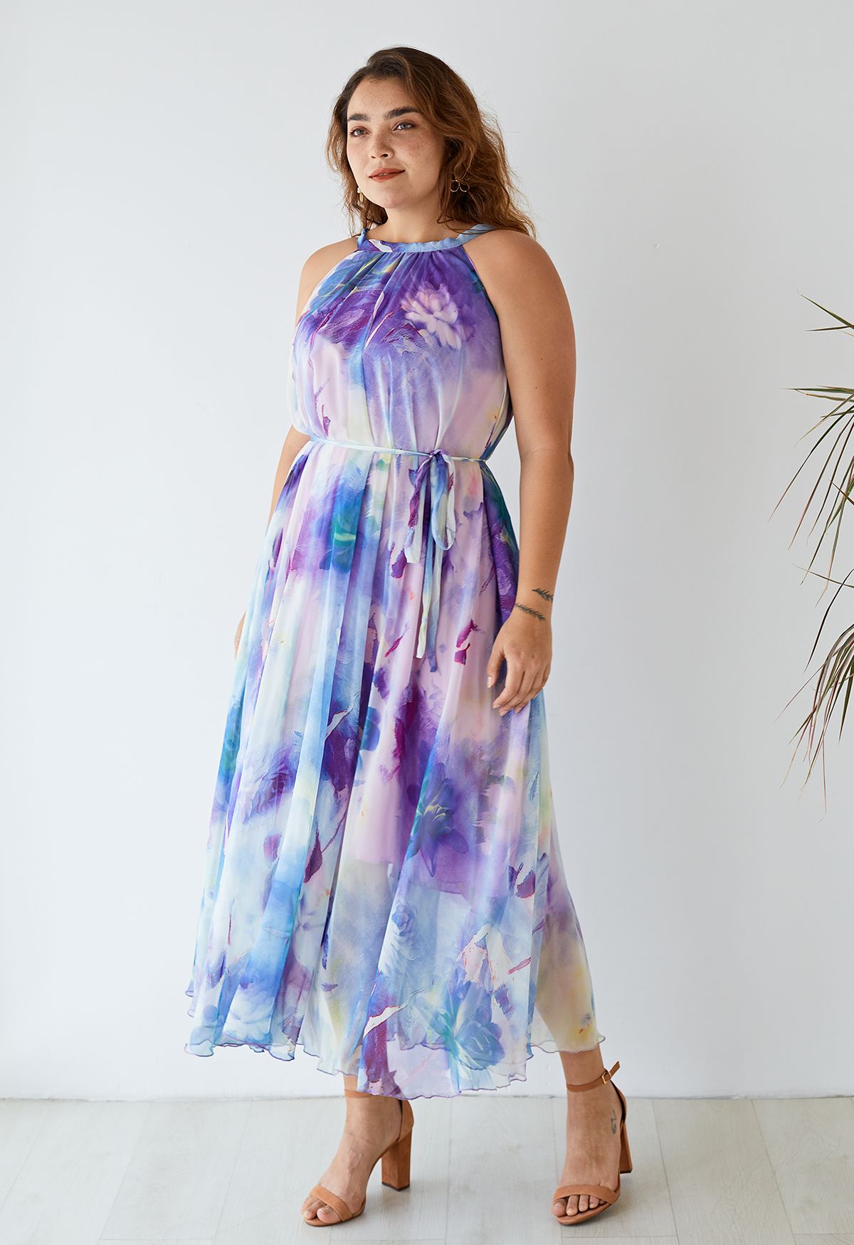 Aquarelle Florale Robe Longue en Violet