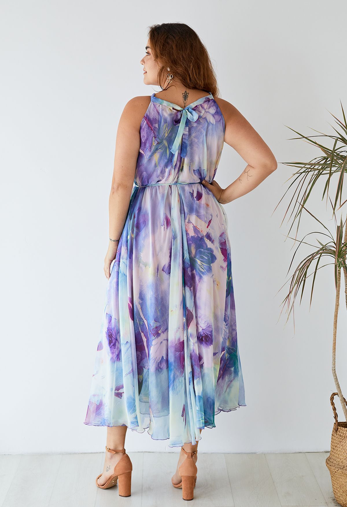 Aquarelle Florale Robe Longue en Violet