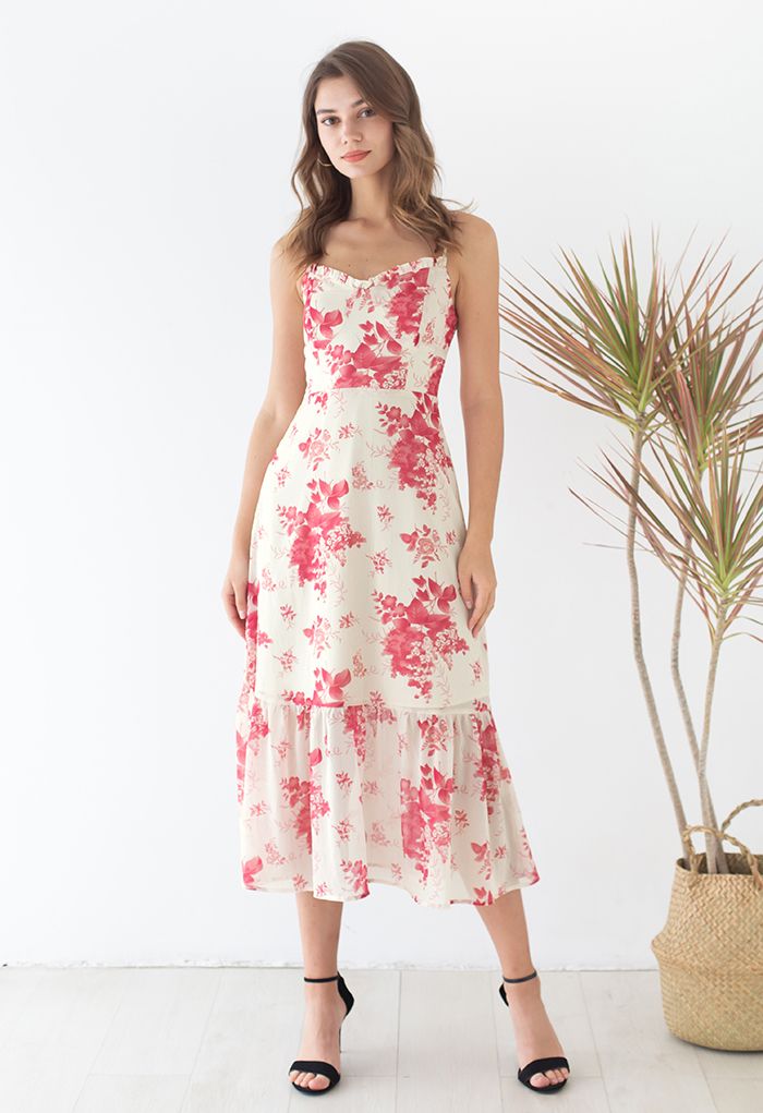 Robe midi caraco froncé fleur de prunier