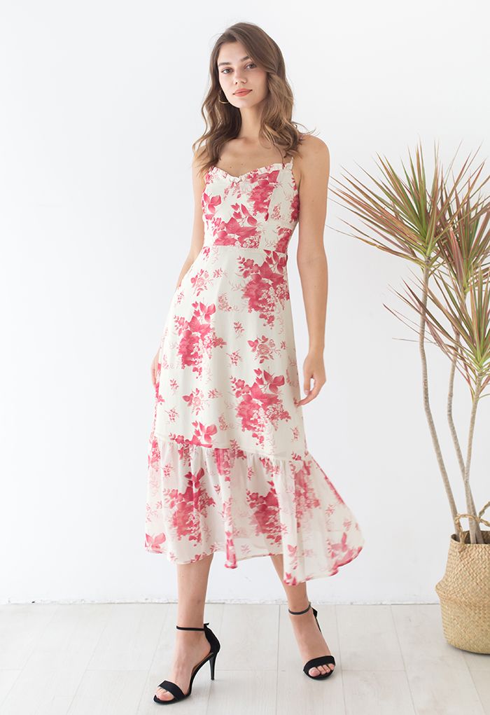 Robe midi caraco froncé fleur de prunier