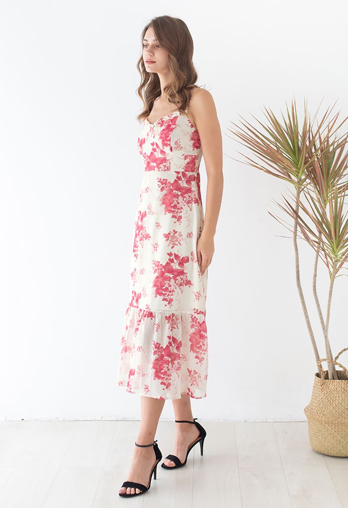 Robe midi caraco froncé fleur de prunier