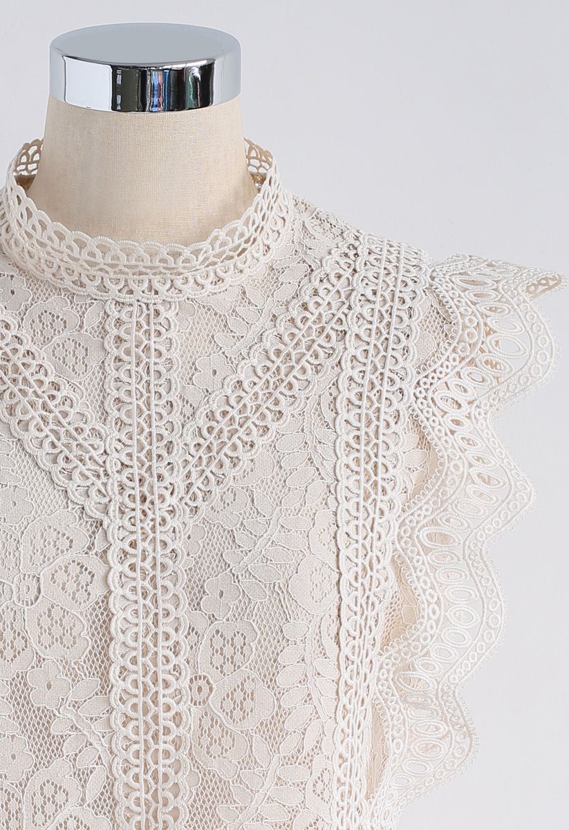 Votre début impertinent Haut sans manches en dentelle au crochet beige