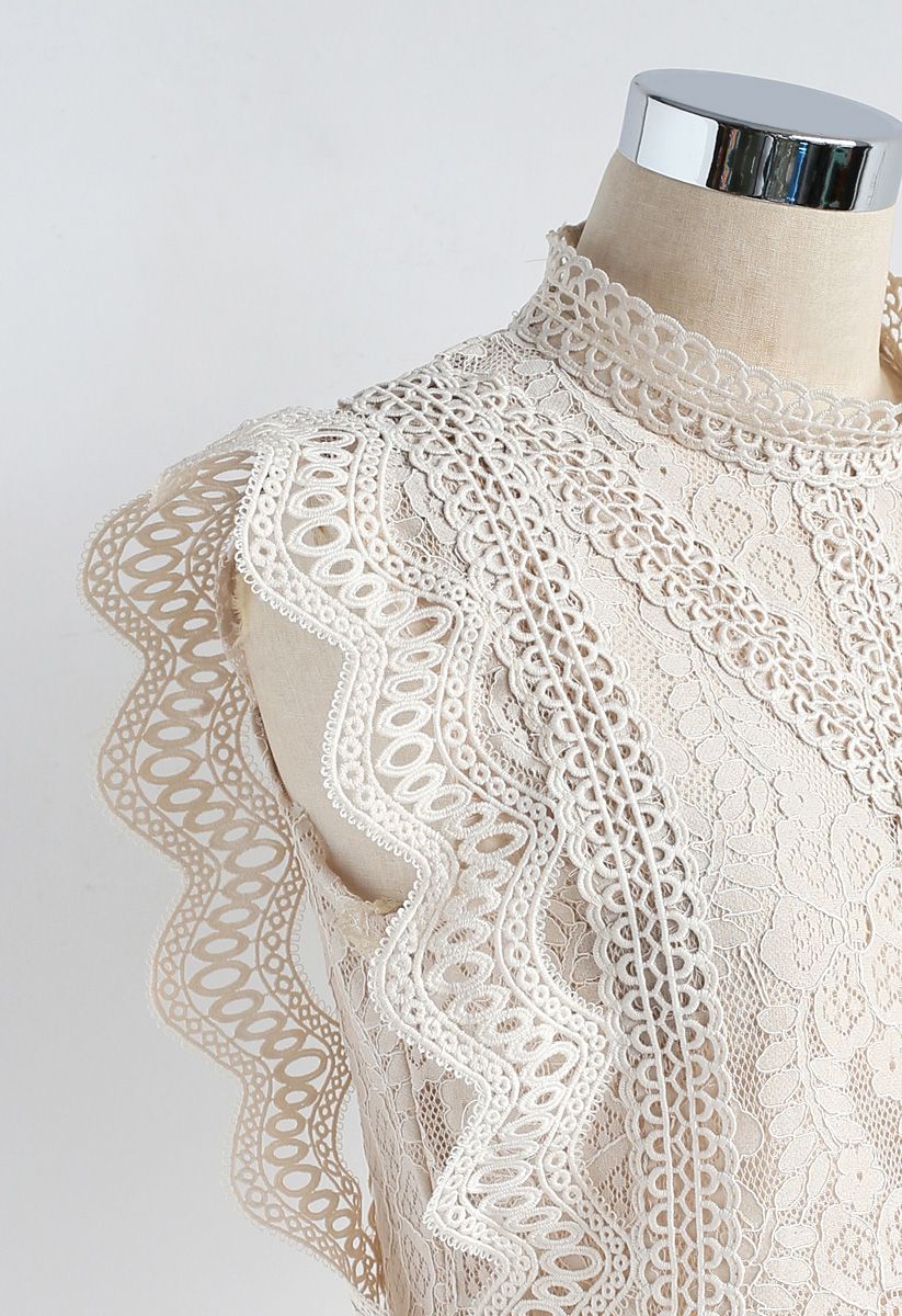 Votre début impertinent Haut sans manches en dentelle au crochet beige