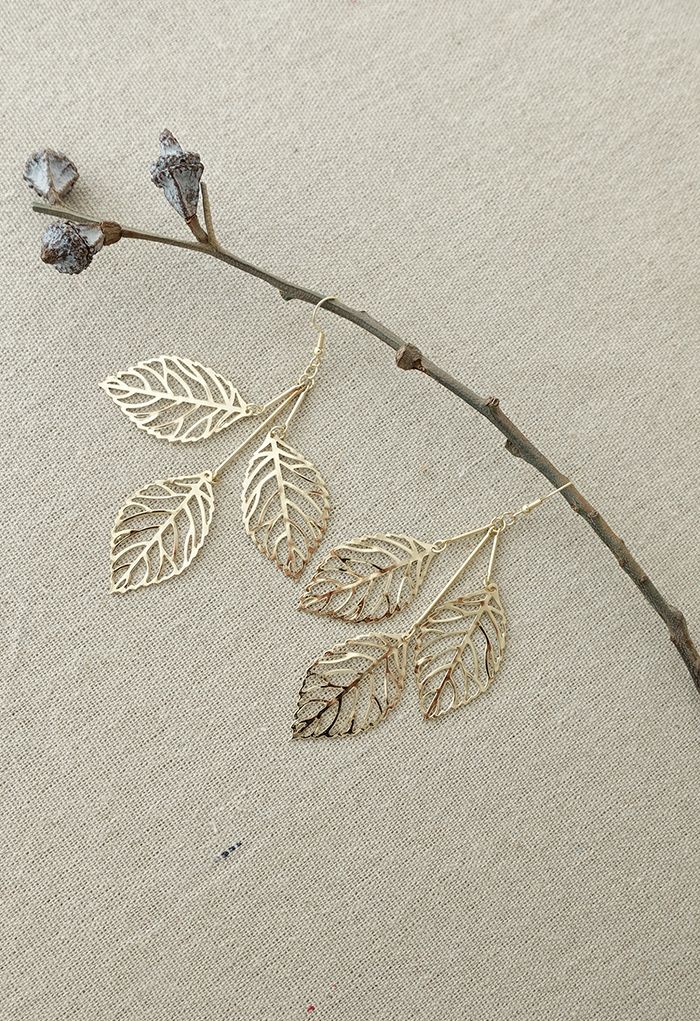 Boucles d'Oreilles Pendantes Feuille d'Or