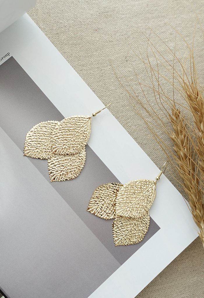 Boucles d'Oreilles Triple Feuilles Dorées