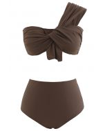 Ensemble de bikini à une épaule Sweet Knot en marron