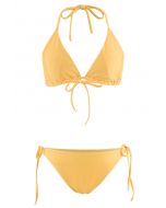 Ensemble de bikini à licou auto-noué en jaune