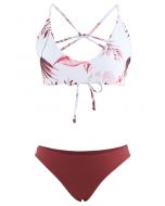 Ensemble de bikini à dos ouvert et imprimé feuilles en bordeaux