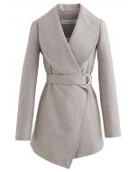 Manteau Rabato Enveloppe Ceinture en Laine Mélangée en Tan Clair