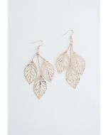 Boucles d'Oreilles Pendantes Feuille d'Or