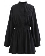 Robe chemise asymétrique froncée boutonnée en noir